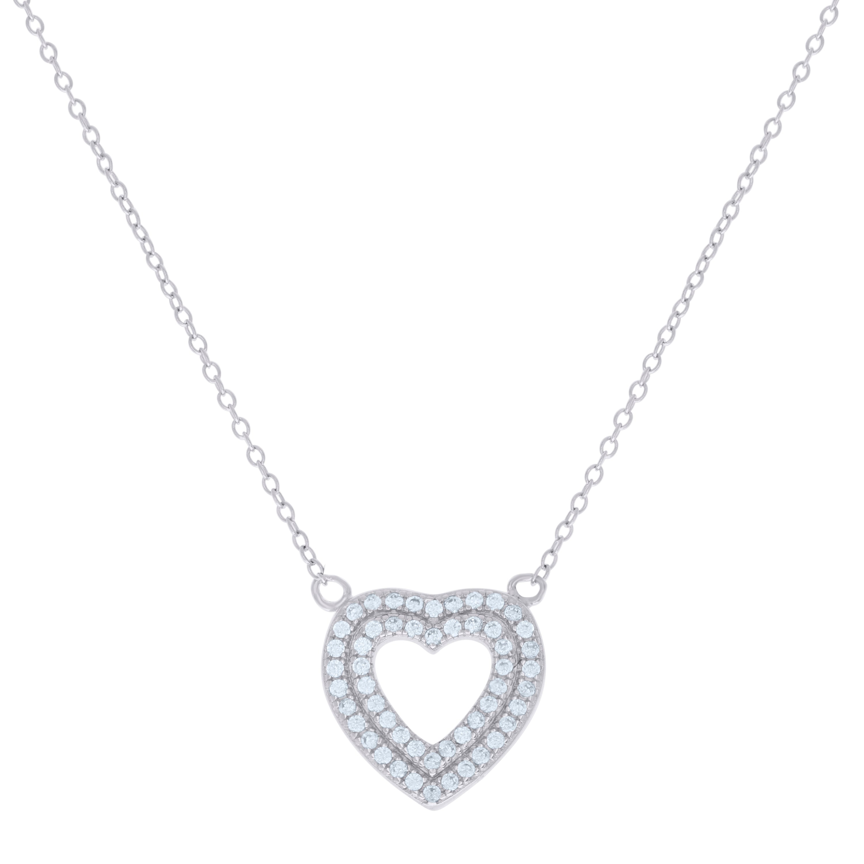 925 Sterling Silver Womens Cubic-Zirconia Heart Charm Necklace