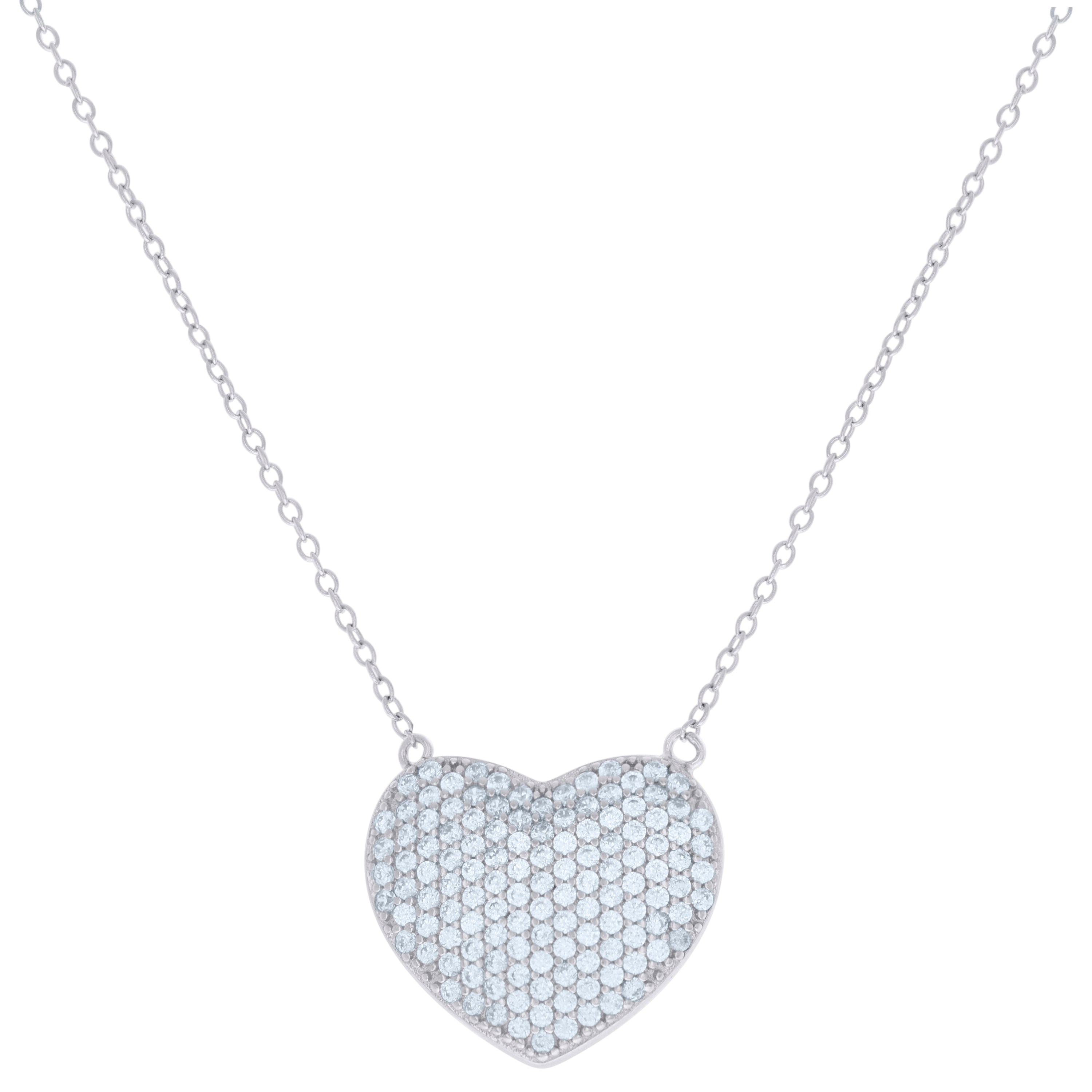 925 Sterling Silver Womens Cubic-Zirconia Heart Charm Necklace