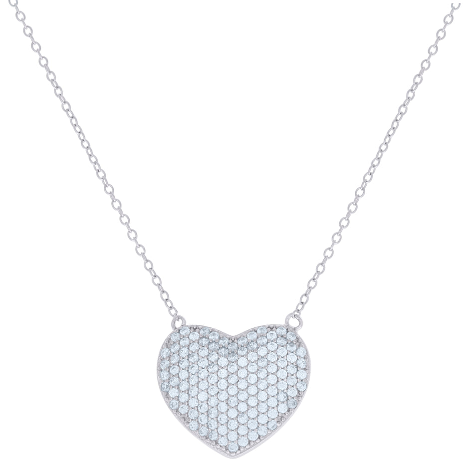 925 Sterling Silver Womens Cubic-Zirconia Heart Charm Necklace