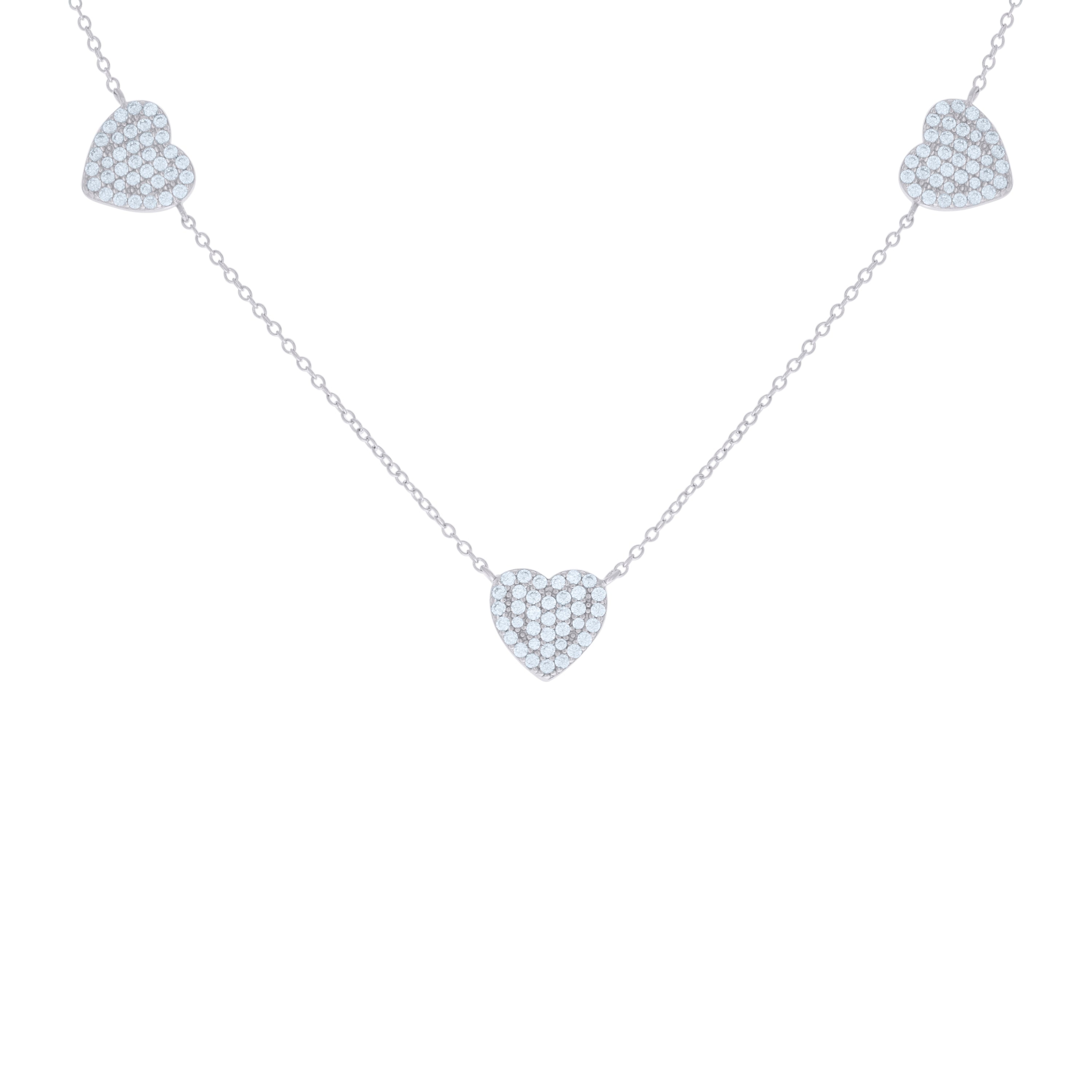 925 Sterling Silver Womens Cubic-Zirconia Hearts Charm Necklace
