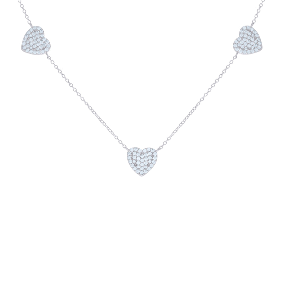 925 Sterling Silver Womens Cubic-Zirconia Hearts Charm Necklace