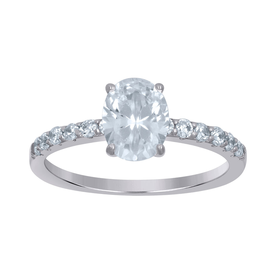 925 Sterling Silver Womens Oval Solitaire Cubic-Zirconia Oval Engagement Ring Size 7 - SLV-111370