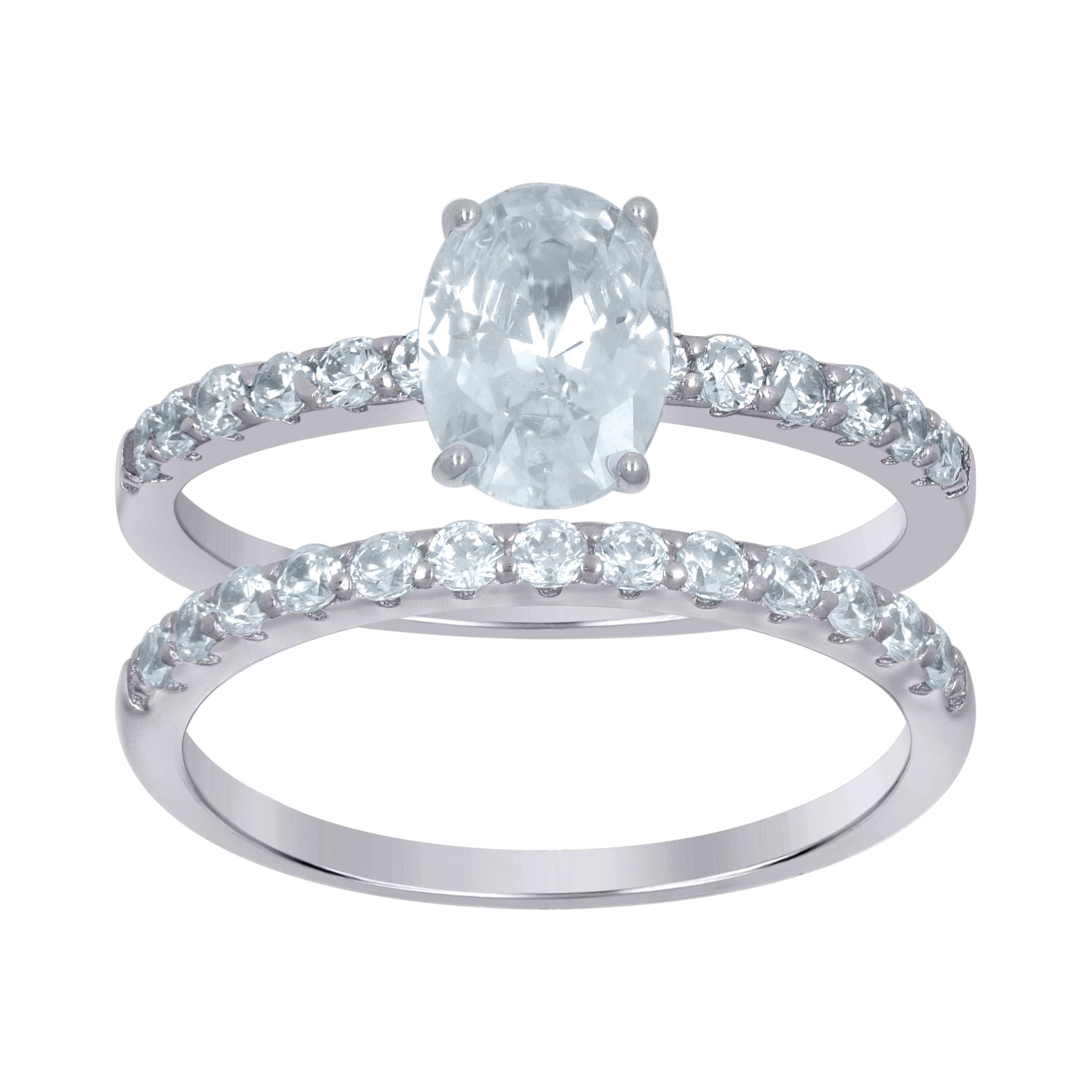 925 Sterling Silver Womens Oval Cubic-Zirconia Duo Ring Set Size 6