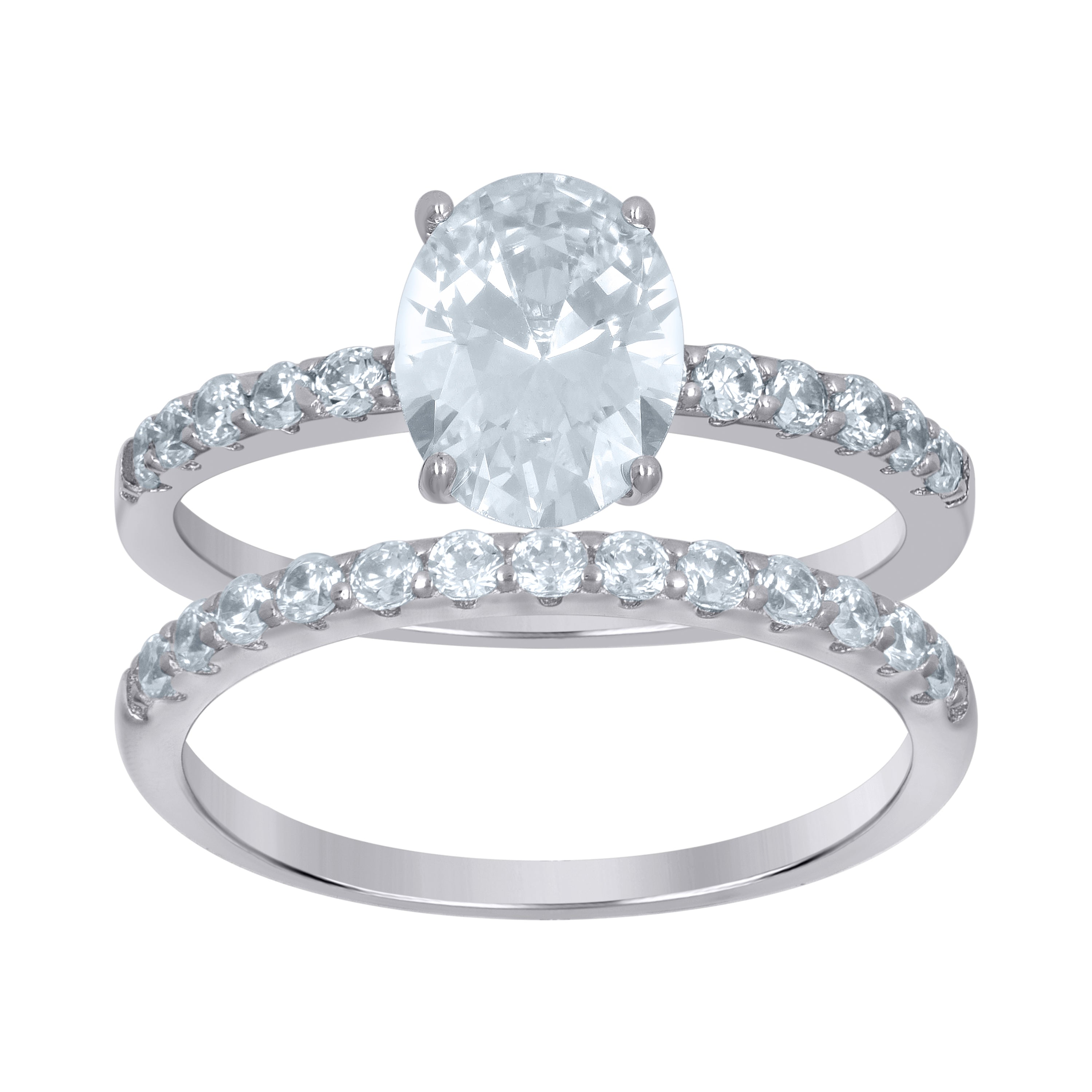 925 Sterling Silver Womens Oval Cubic-Zirconia Duo Ring Set Size 9 - SLV-111383