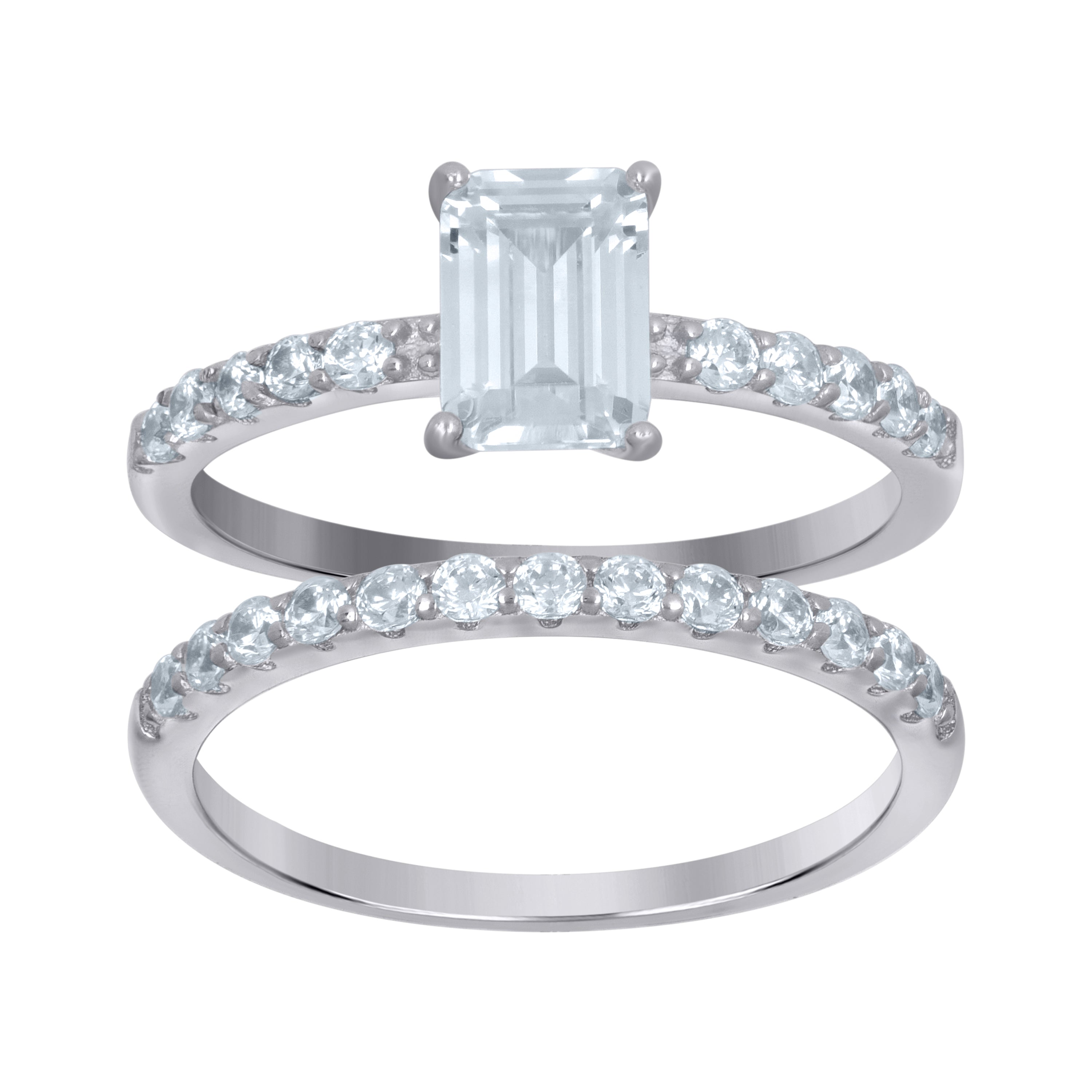 925 Sterling Silver Womens Emerald Cubic-Zirconia Duo Ring Set Size 10 - SLV-111396