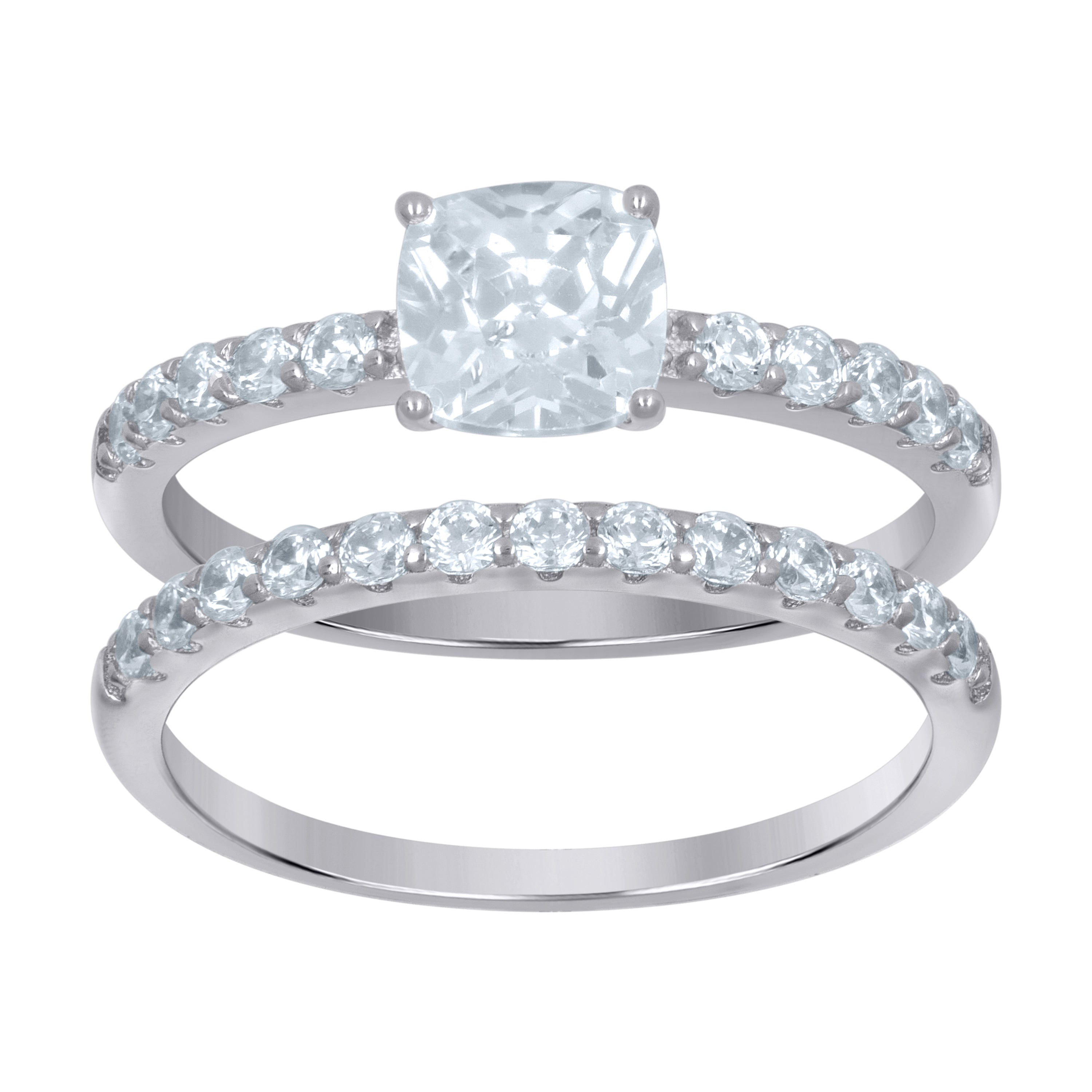 925 Sterling Silver Womens Cushion Cubic-Zirconia Duo Ring Set Size 10 - SLV-111408