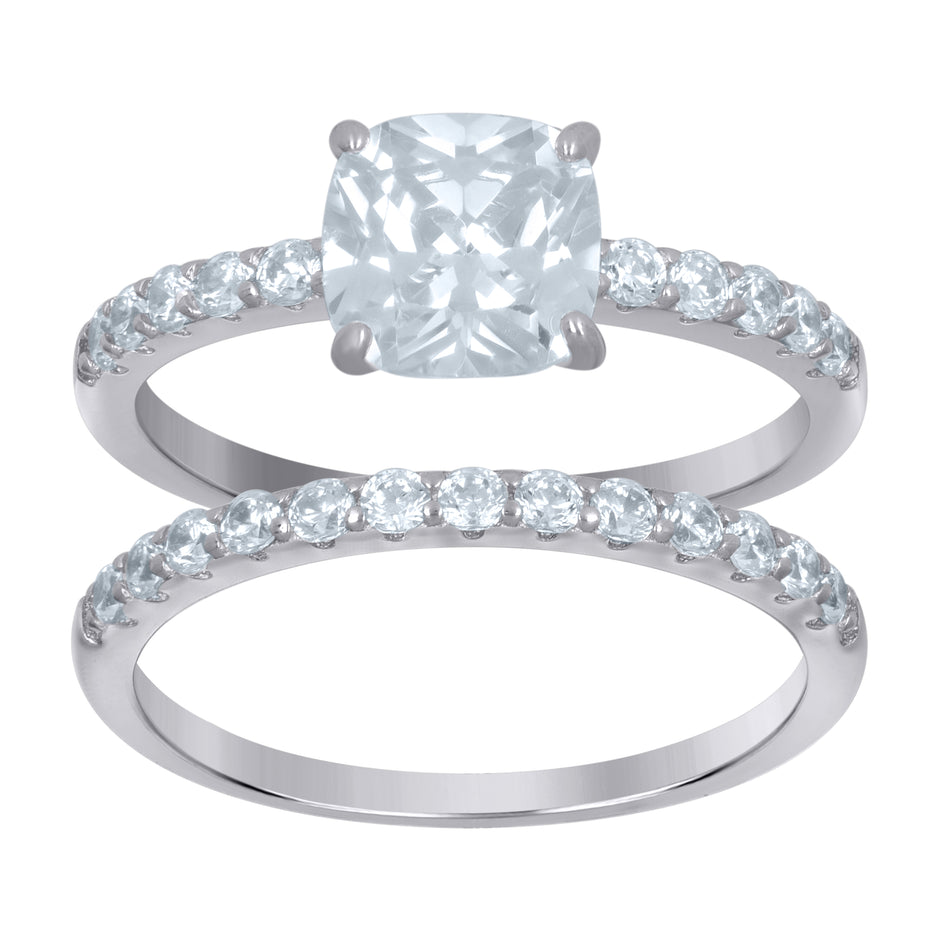 925 Sterling Silver Womens Cushion Cubic-Zirconia Duo Ring Set Size 7
