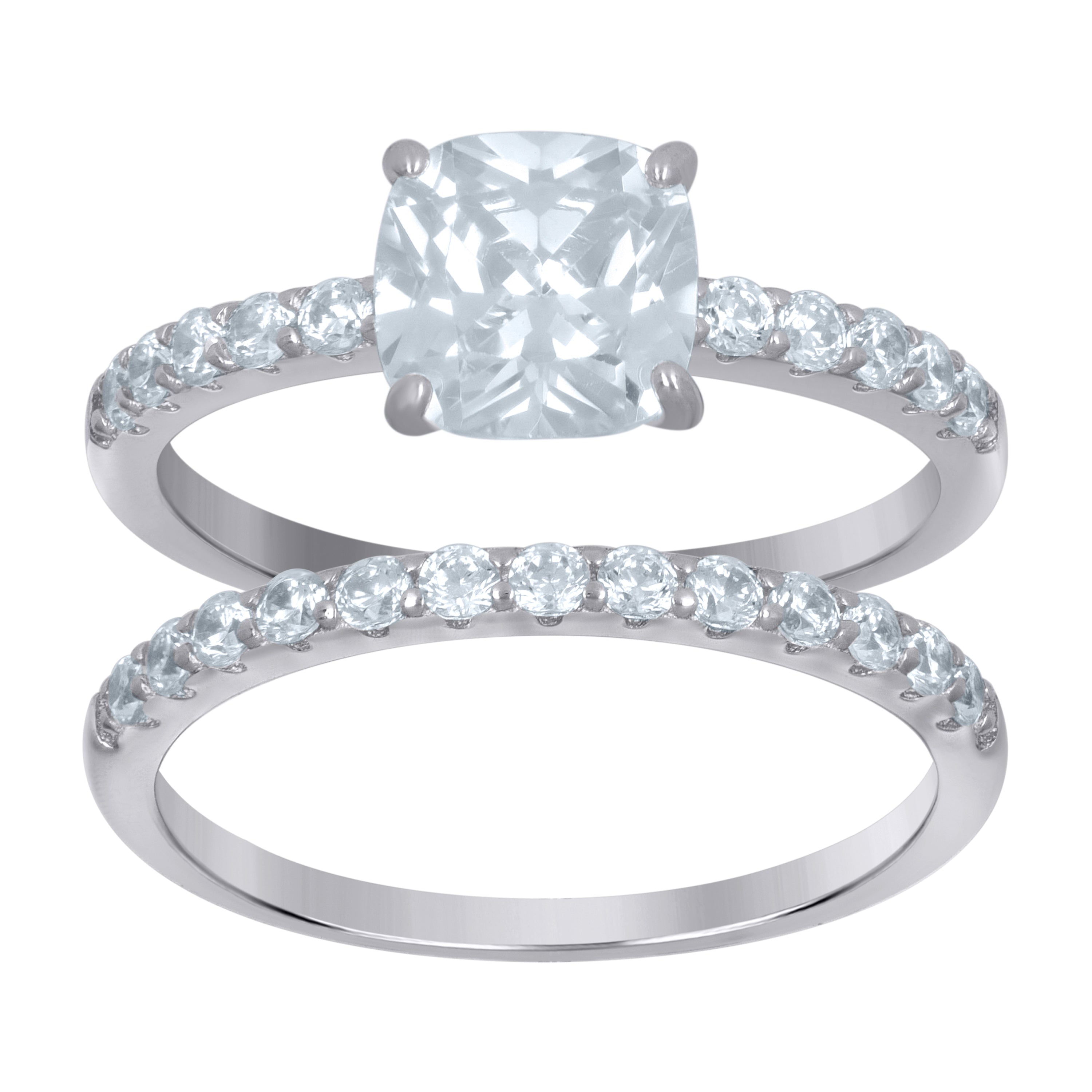 925 Sterling Silver Womens Cushion Cubic-Zirconia Duo Ring Set Size 10 - SLV-111414