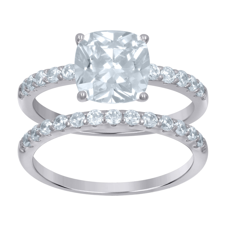 925 Sterling Silver Womens Cubic-Zirconia Duo Ring Set Size 9 - SLV-111419