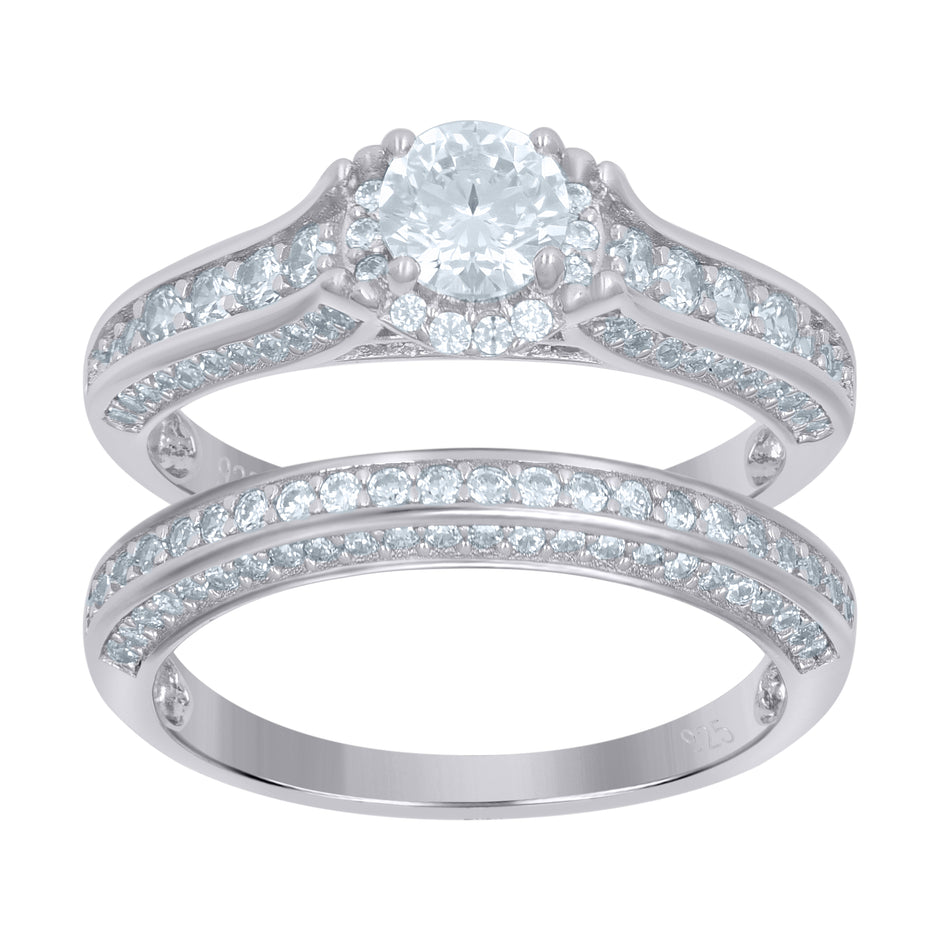 925 Sterling Silver Womens Cubic-Zirconia Duo Ring Set Size 7 - SLV-111441