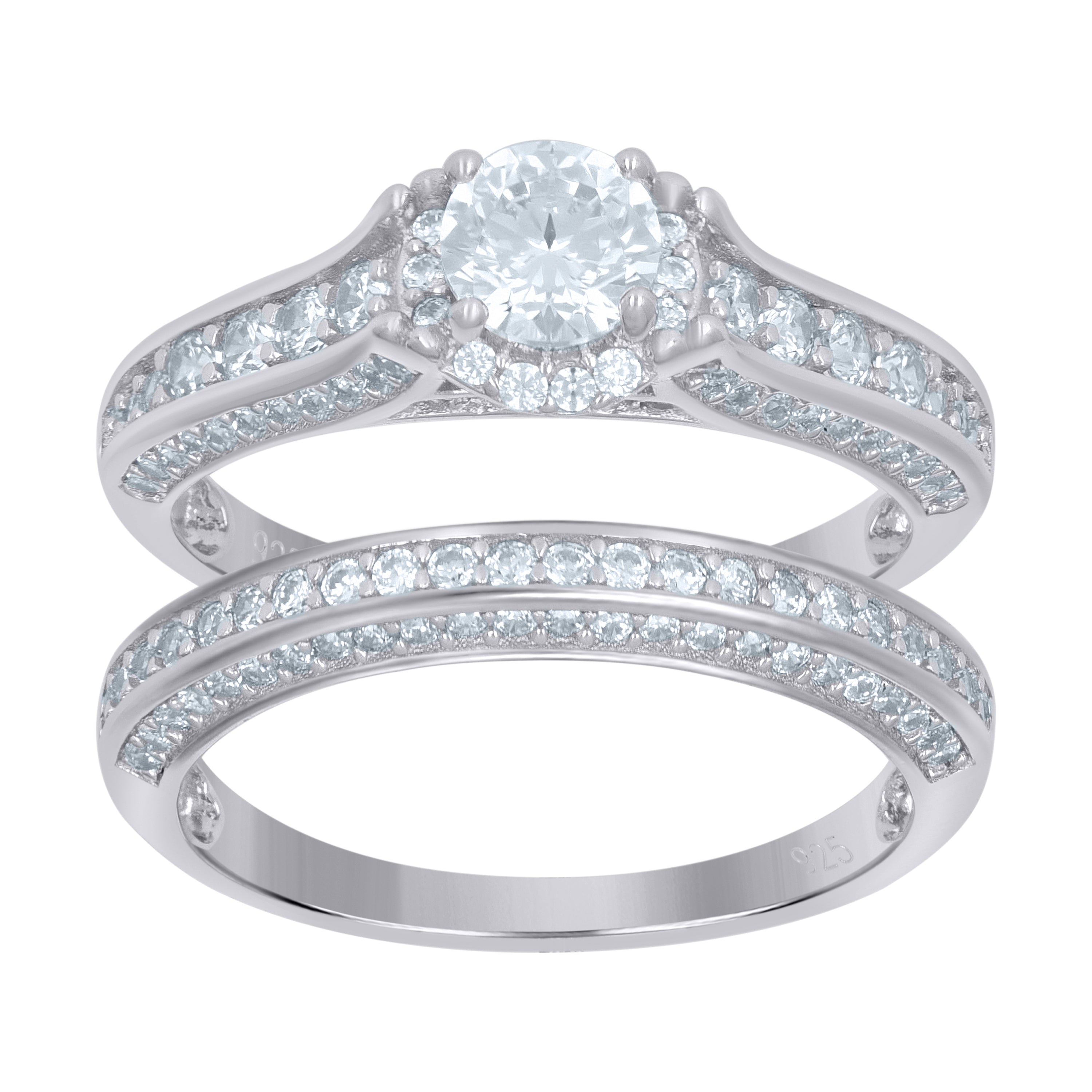 925 Sterling Silver Womens Cubic-Zirconia Duo Ring Set Size 9 - SLV-111443