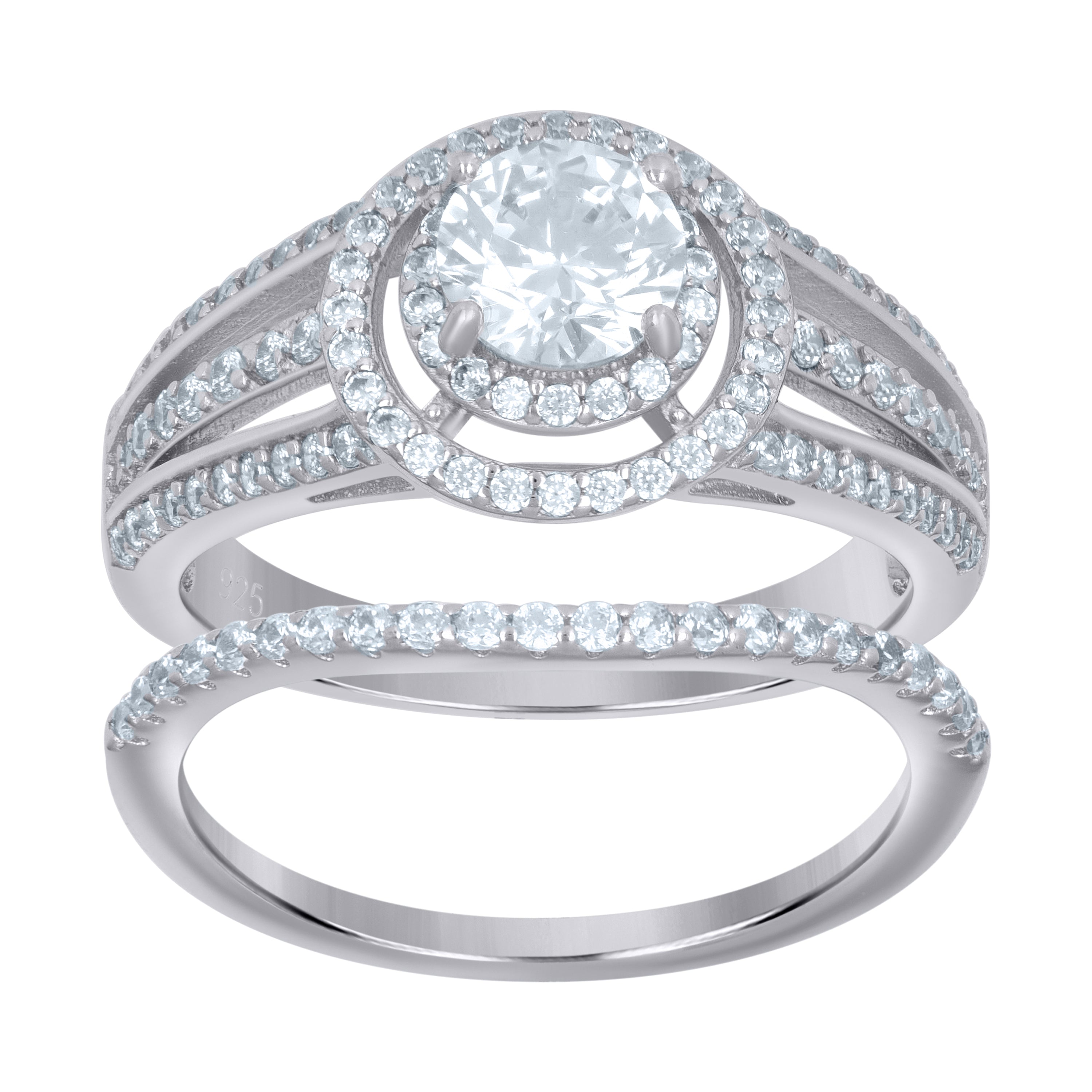 925 Sterling Silver Womens Cubic-Zirconia Duo Ring Set Size 6