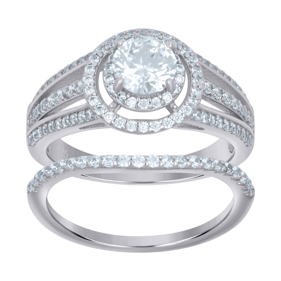 925 Sterling Silver Womens Cubic-Zirconia Duo Ring Set Size 8 - SLV-111454