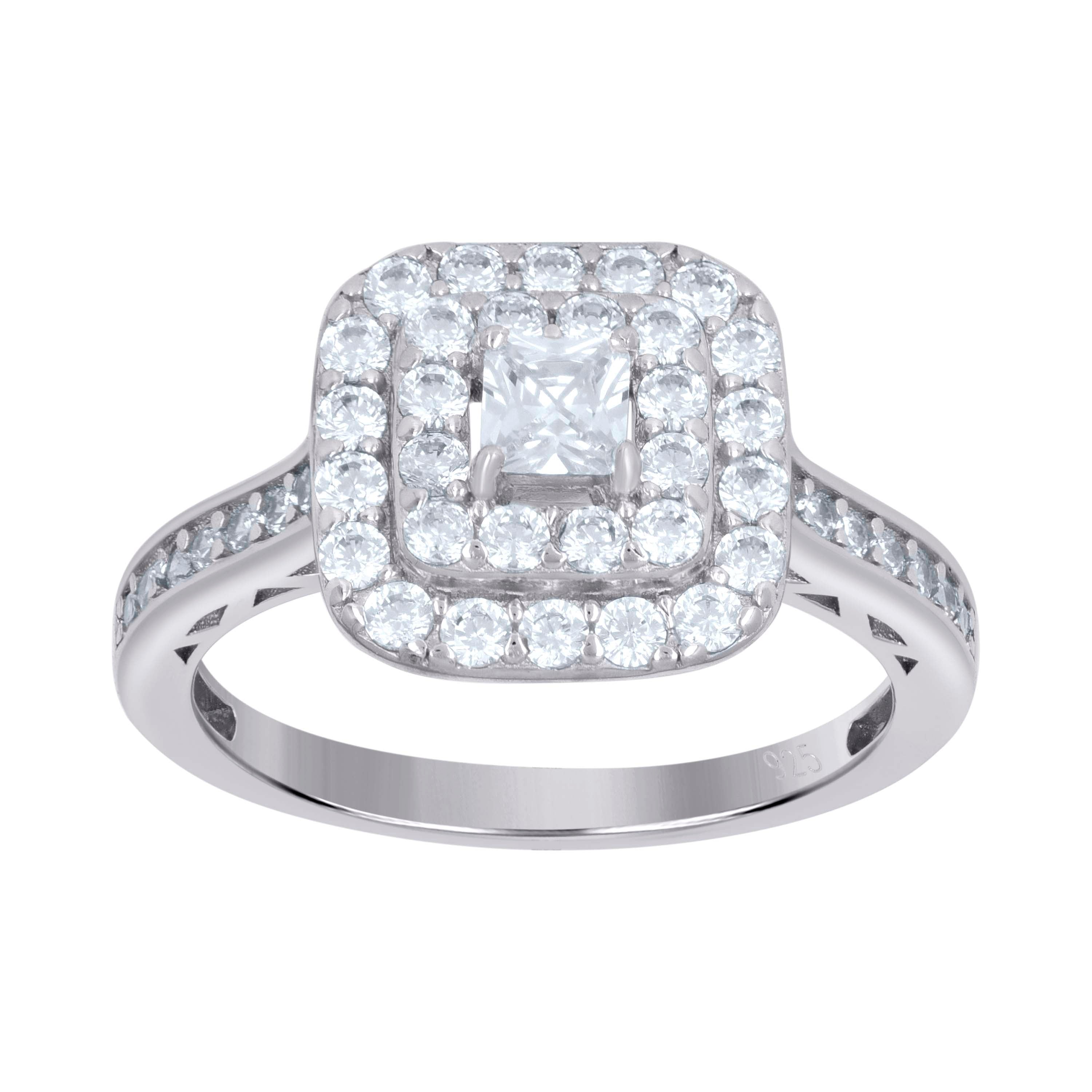 925 Sterling Silver Womens Princess-Cut Solitaire Cubic-Zirconia Square Head Engagement Ring Size 5