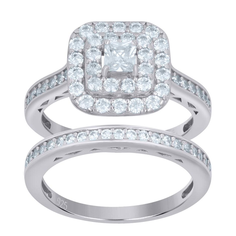 925 Sterling Silver Womens Princess-Cut Cubic-Zirconia Duo Ring Set Size 10 - SLV-111468