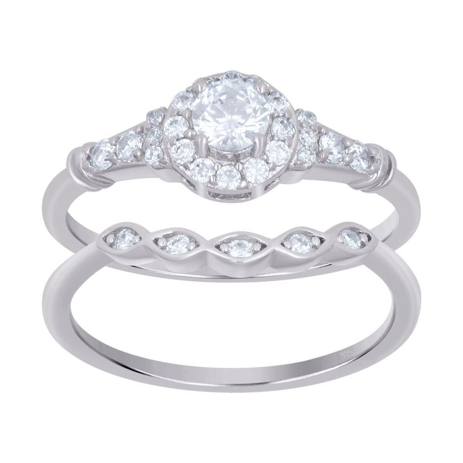 925 Sterling Silver Womens Cubic-Zirconia Duo Ring Set Size 6