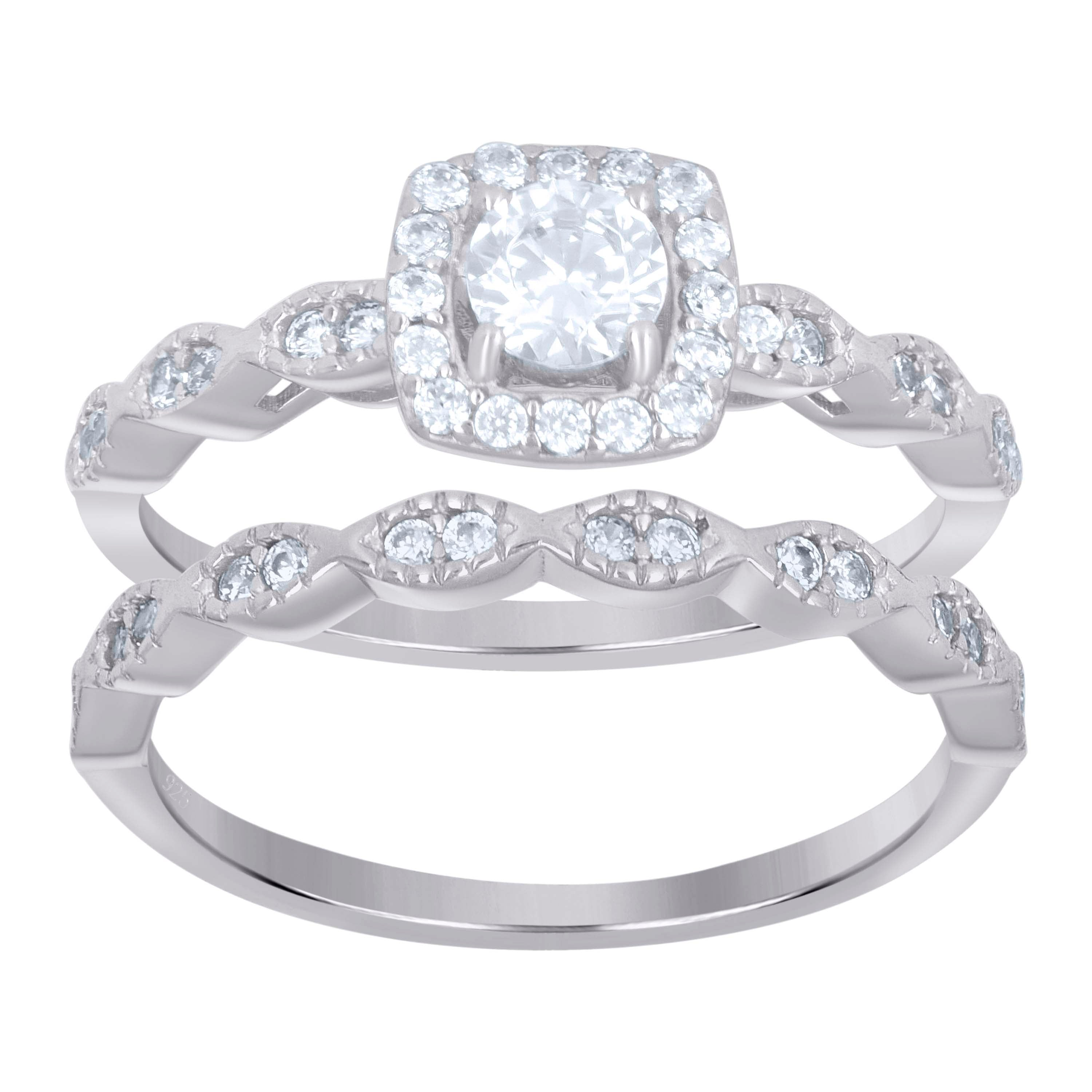 925 Sterling Silver Womens Cubic-Zirconia Duo Ring Set Size 6