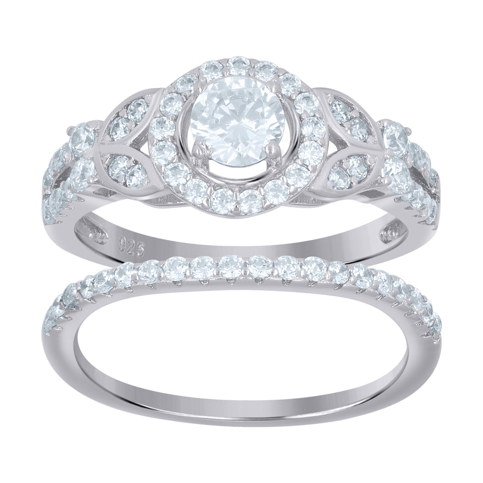925 Sterling Silver Womens Cubic-Zirconia Duo Ring Set Size 6