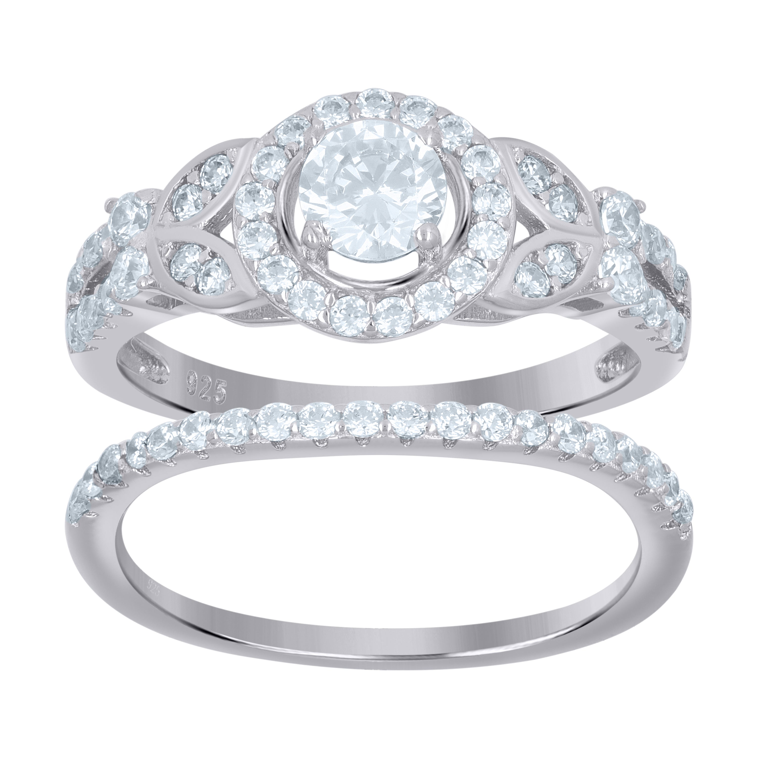 925 Sterling Silver Womens Cubic-Zirconia Duo Ring Set Size 9 - SLV-111509