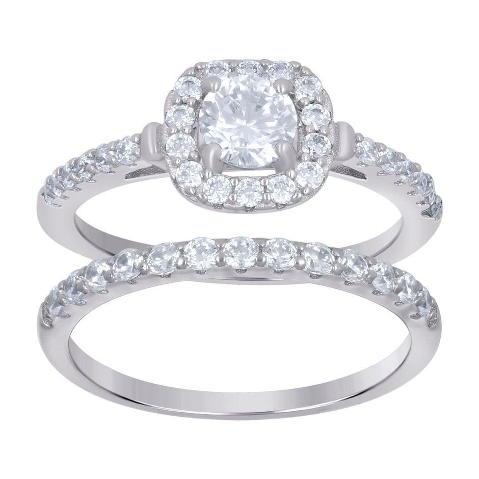 925 Sterling Silver Womens Cubic-Zirconia Duo Ring Set Size 10 - SLV-111522