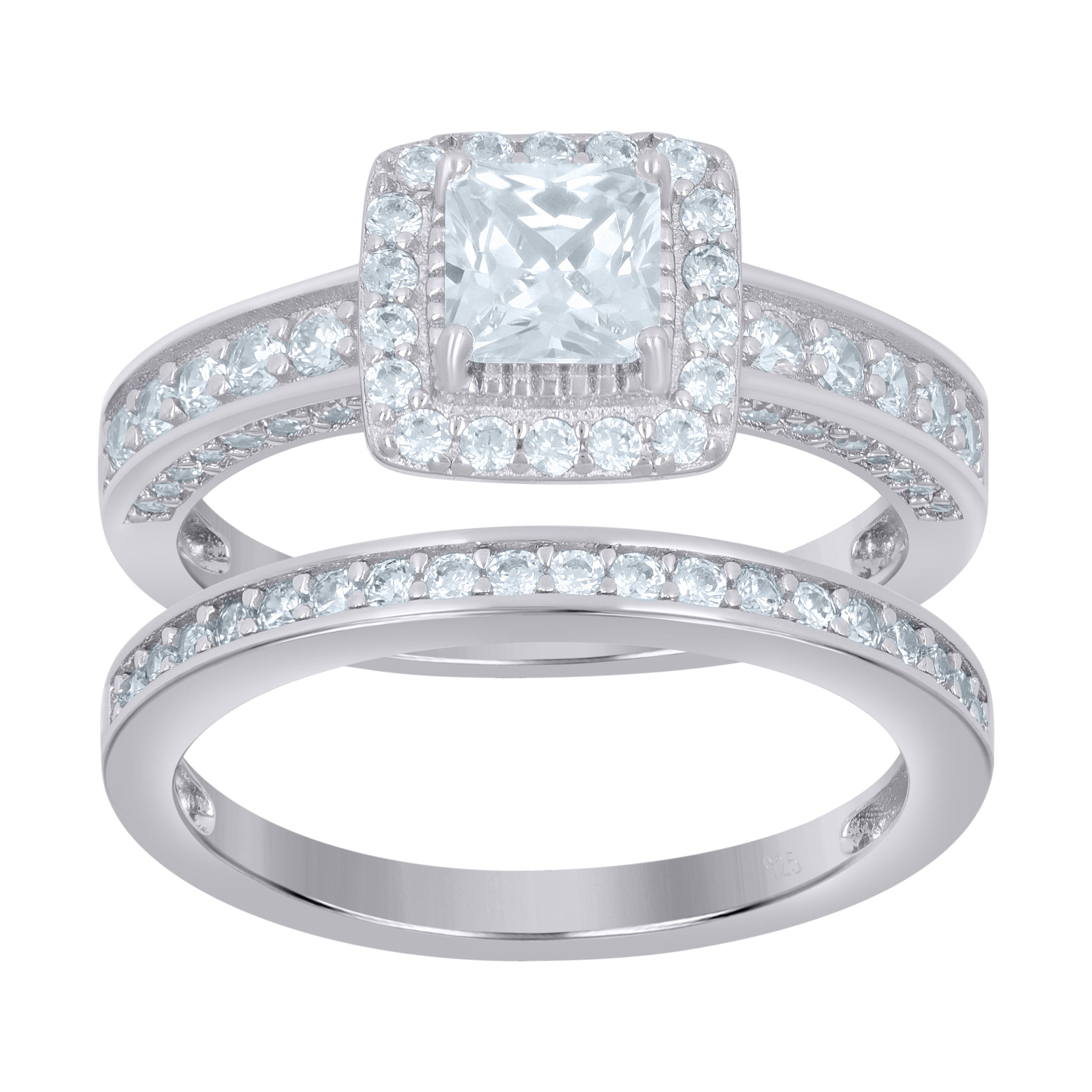 925 Sterling Silver Womens Princess-Cut Cubic-Zirconia Duo Ring Set Size 9 - SLV-111527