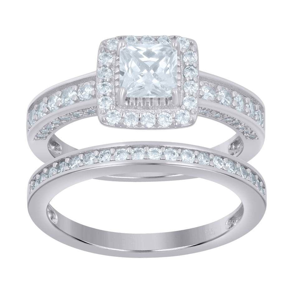 925 Sterling Silver Womens Princess-Cut Cubic-Zirconia Duo Ring Set Size 7 - SLV-111525