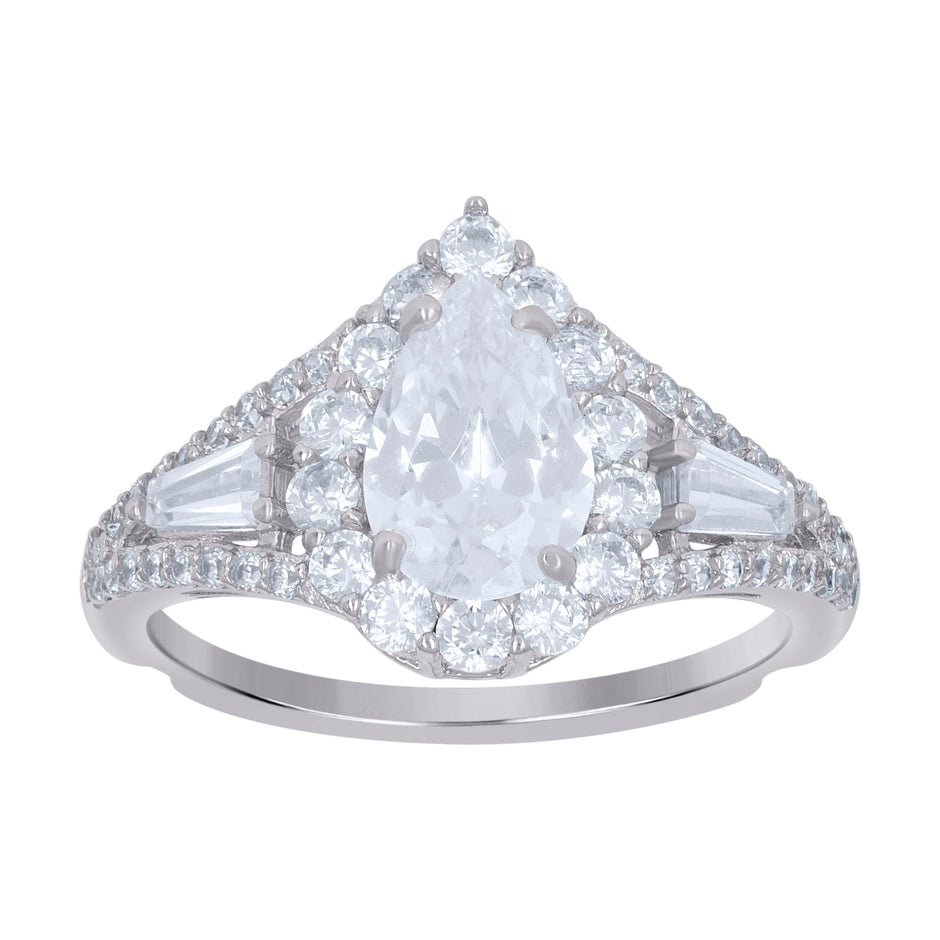925 Sterling Silver Womens Pear Solitaire Cubic-Zirconia Teardrop Engagement Ring Size 7 - SLV-111567