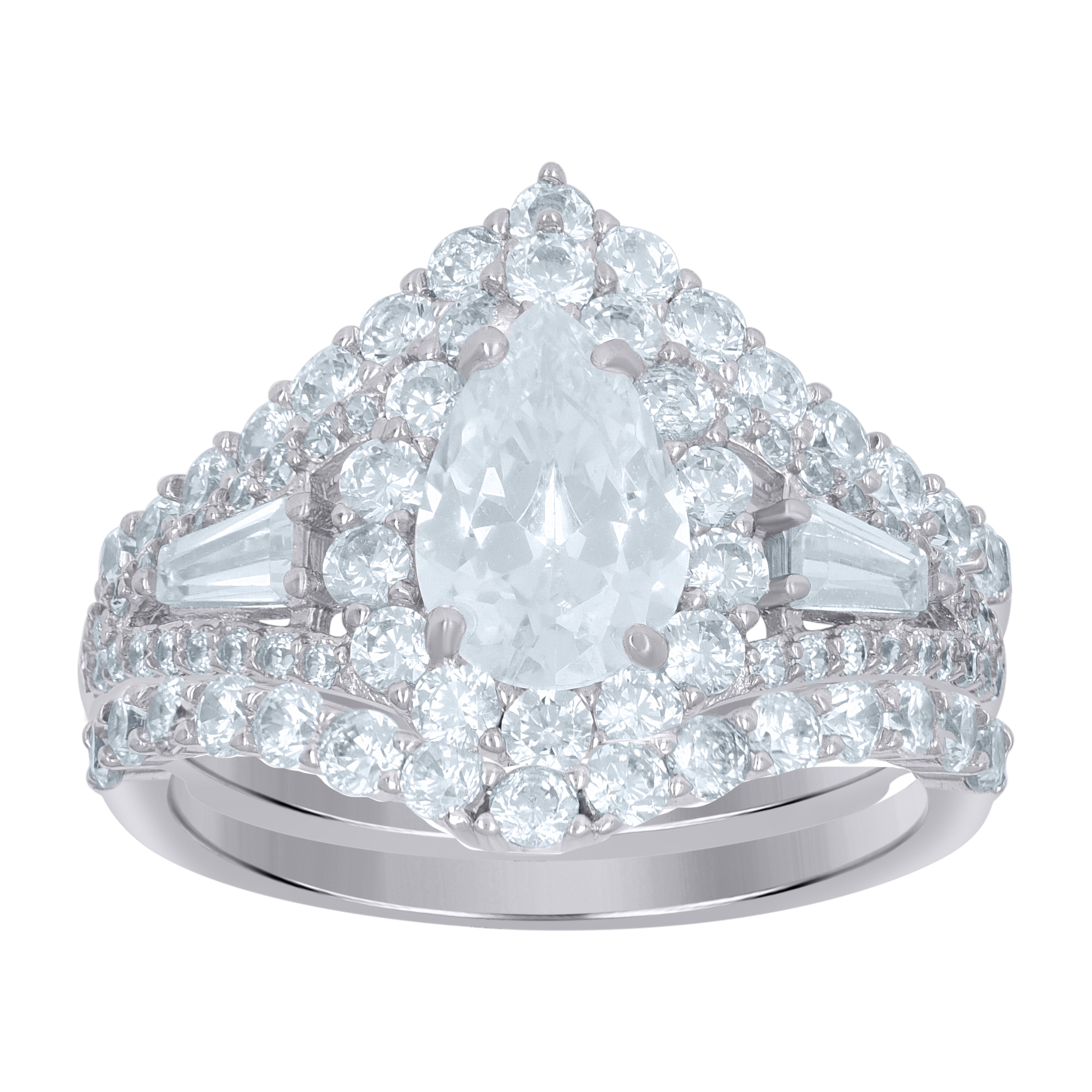 925 Sterling Silver Womens Pear Cubic-Zirconia Teardrop Duo Ring Set Size 8 - SLV-111573