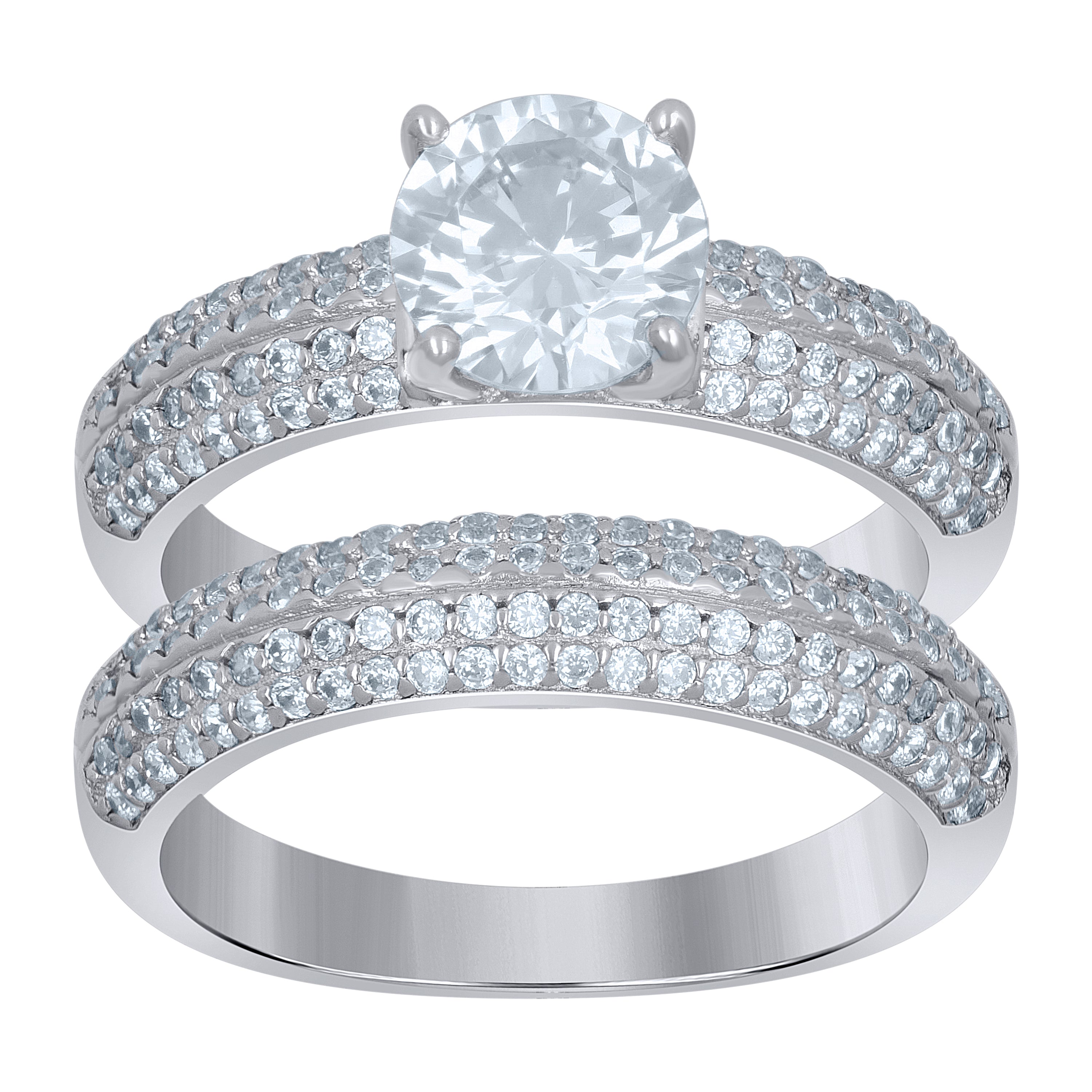 925 Sterling Silver Womens Cubic-Zirconia Duo Ring Set Size 6