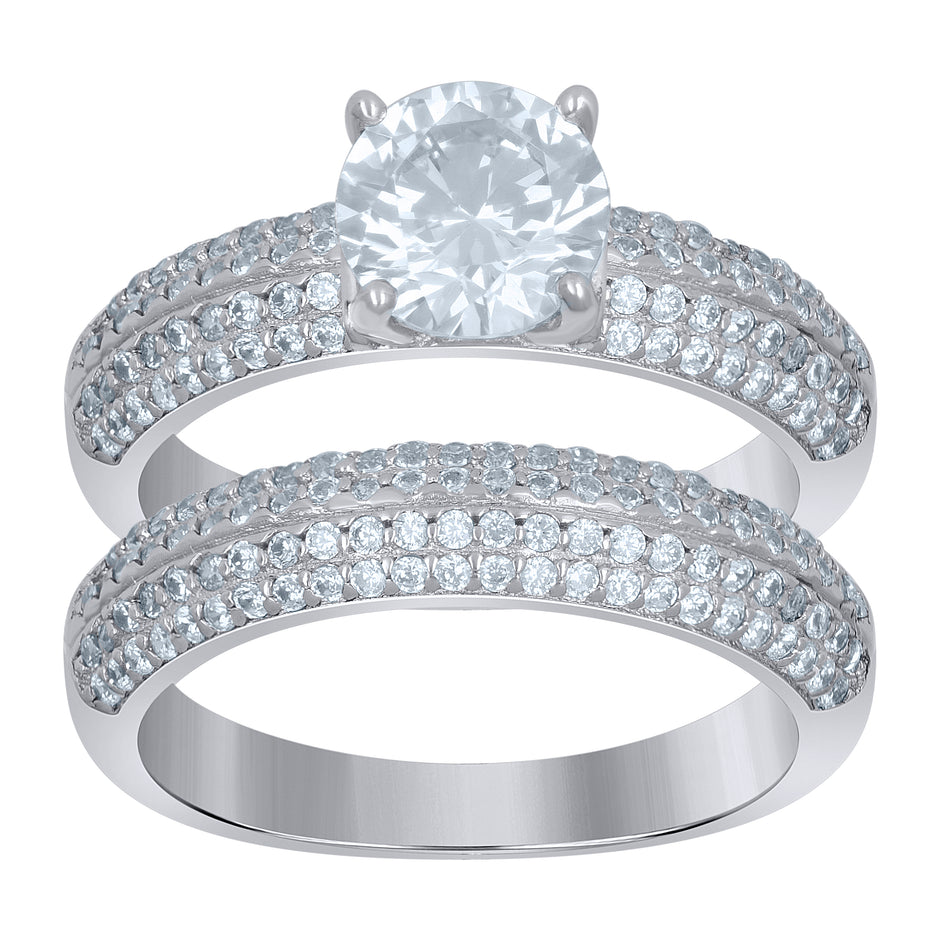 925 Sterling Silver Womens Cubic-Zirconia Duo Ring Set Size 10 - SLV-111581