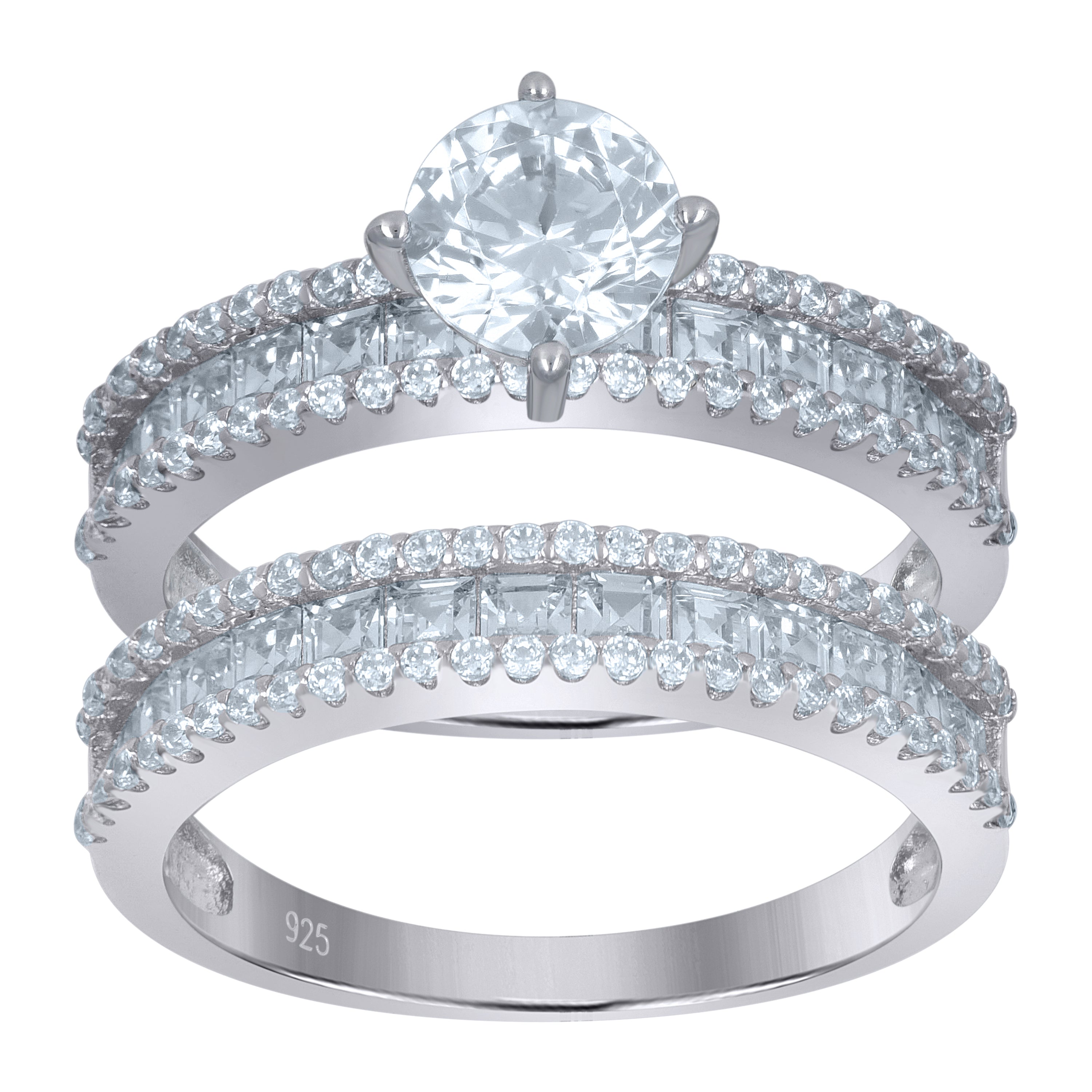 925 Sterling Silver Womens Princess-Cut Cubic-Zirconia Duo Ring Set Size 9 - SLV-111592