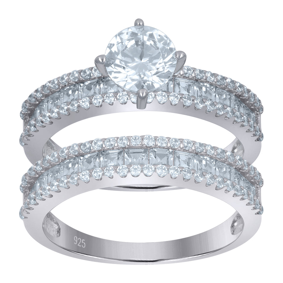 925 Sterling Silver Womens Princess-Cut Cubic-Zirconia Duo Ring Set Size 9 - SLV-111592