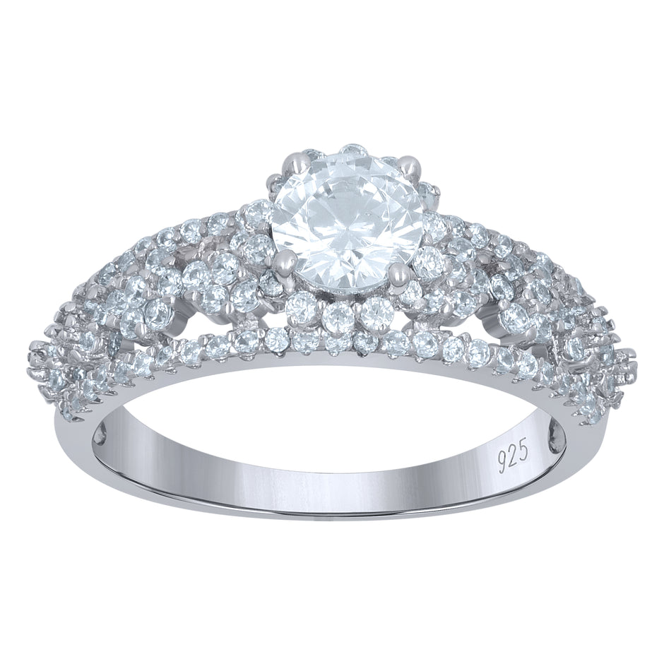 925 Sterling Silver Womens Solitaire Cubic-Zirconia Engagement Ring Size 8 - SLV-111598