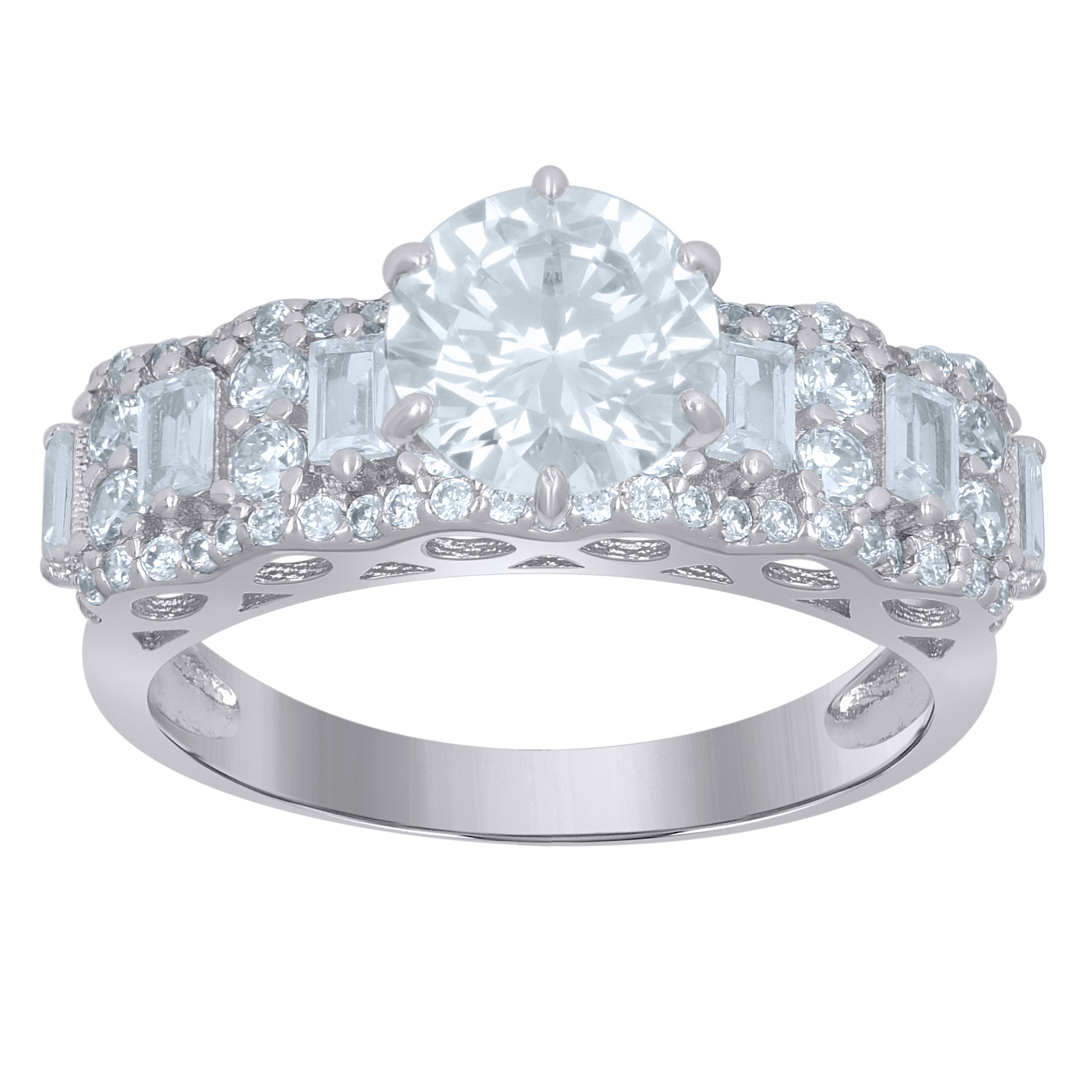 925 Sterling Silver Womens Baguette Solitaire Cubic-Zirconia Engagement Ring Size 7 - SLV-111609