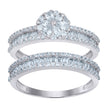 925 Sterling Silver Womens Baguette/Pear Cubic-Zirconia Flower Duo Ring Set Size 6