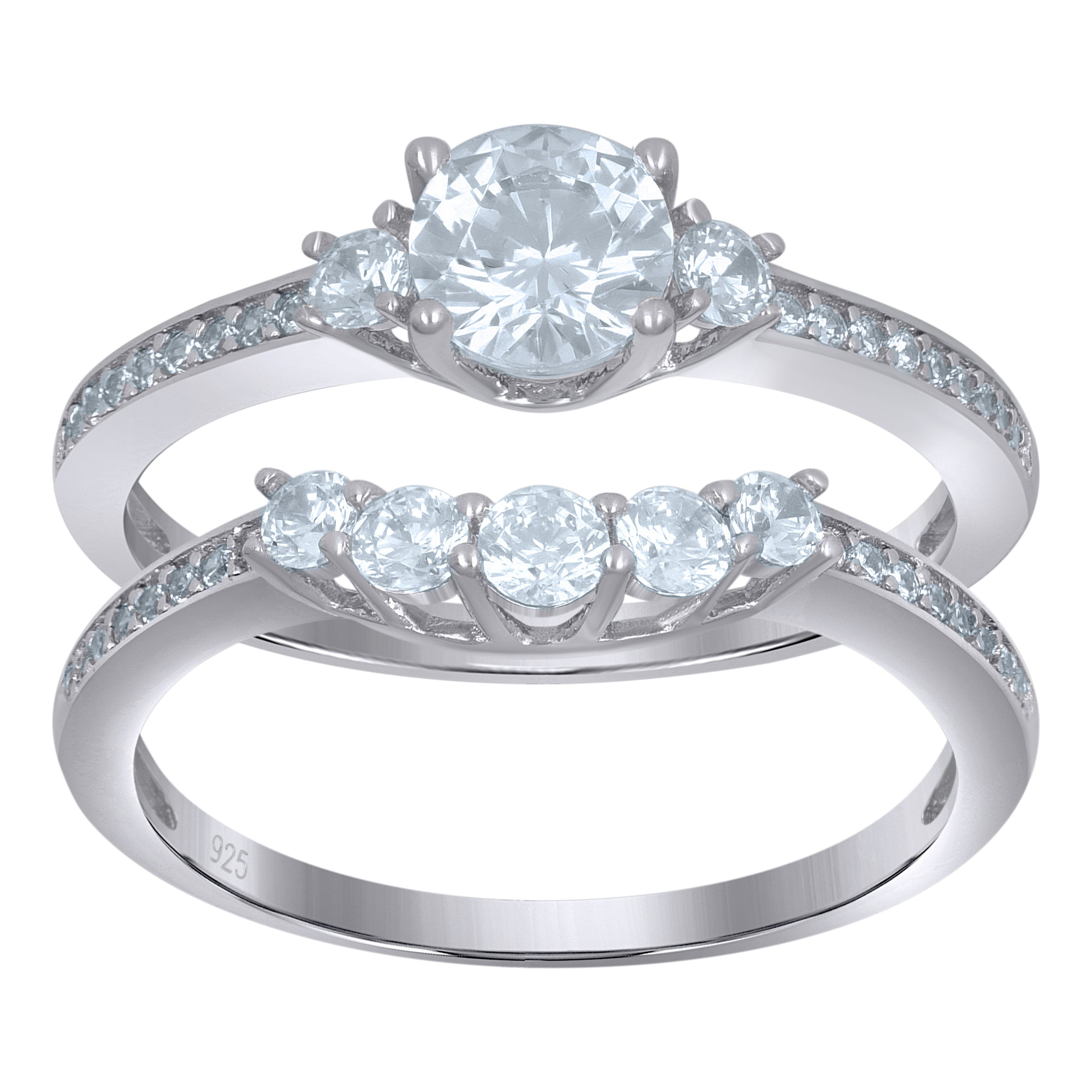 925 Sterling Silver Womens Cubic-Zirconia Duo Ring Set Size 7 - SLV-111650