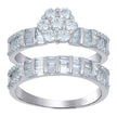 925 Sterling Silver Womens Baguette Cubic-Zirconia Flower Duo Ring Set Size 7 - SLV-111674