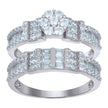 925 Sterling Silver Womens Baguette Cubic-Zirconia Flower Duo Ring Set Size 10 - SLV-111683