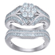 925 Sterling Silver Womens Baguette Cubic-Zirconia Flower Duo Ring Set Size 9 - SLV-111688