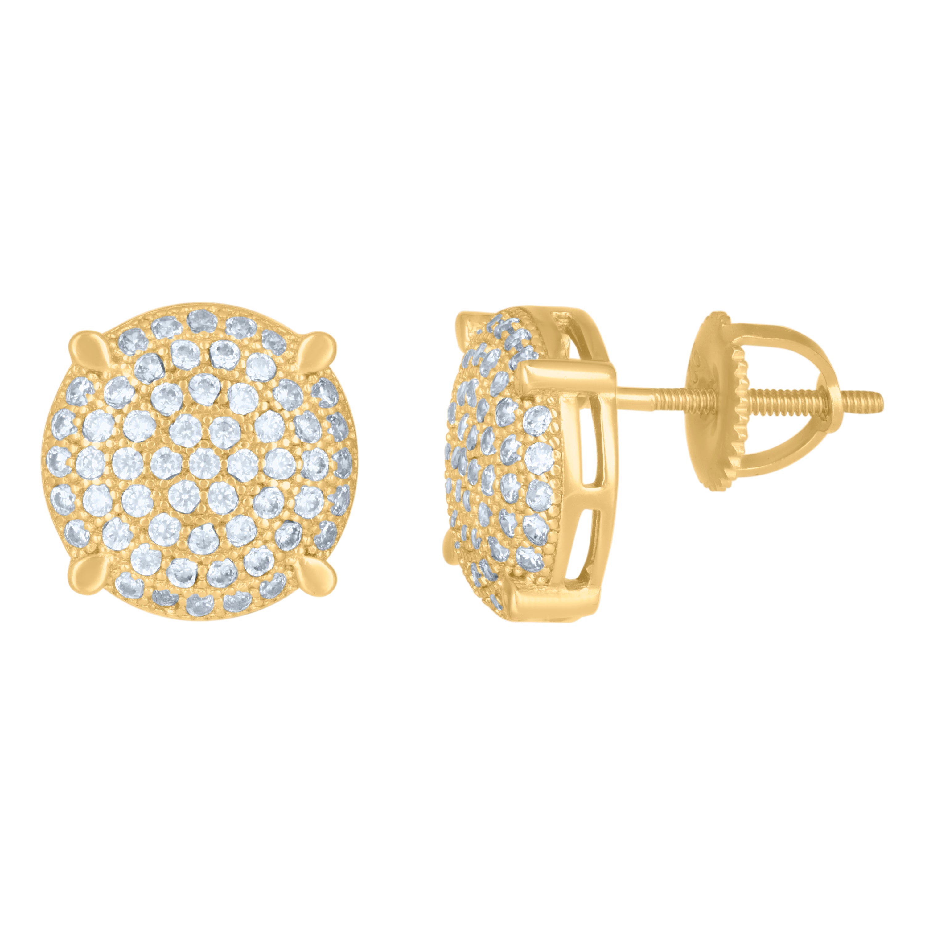 925 Sterling Silver Yellow-Tone Mens Cubic-Zirconia Fashion Stud Earrings