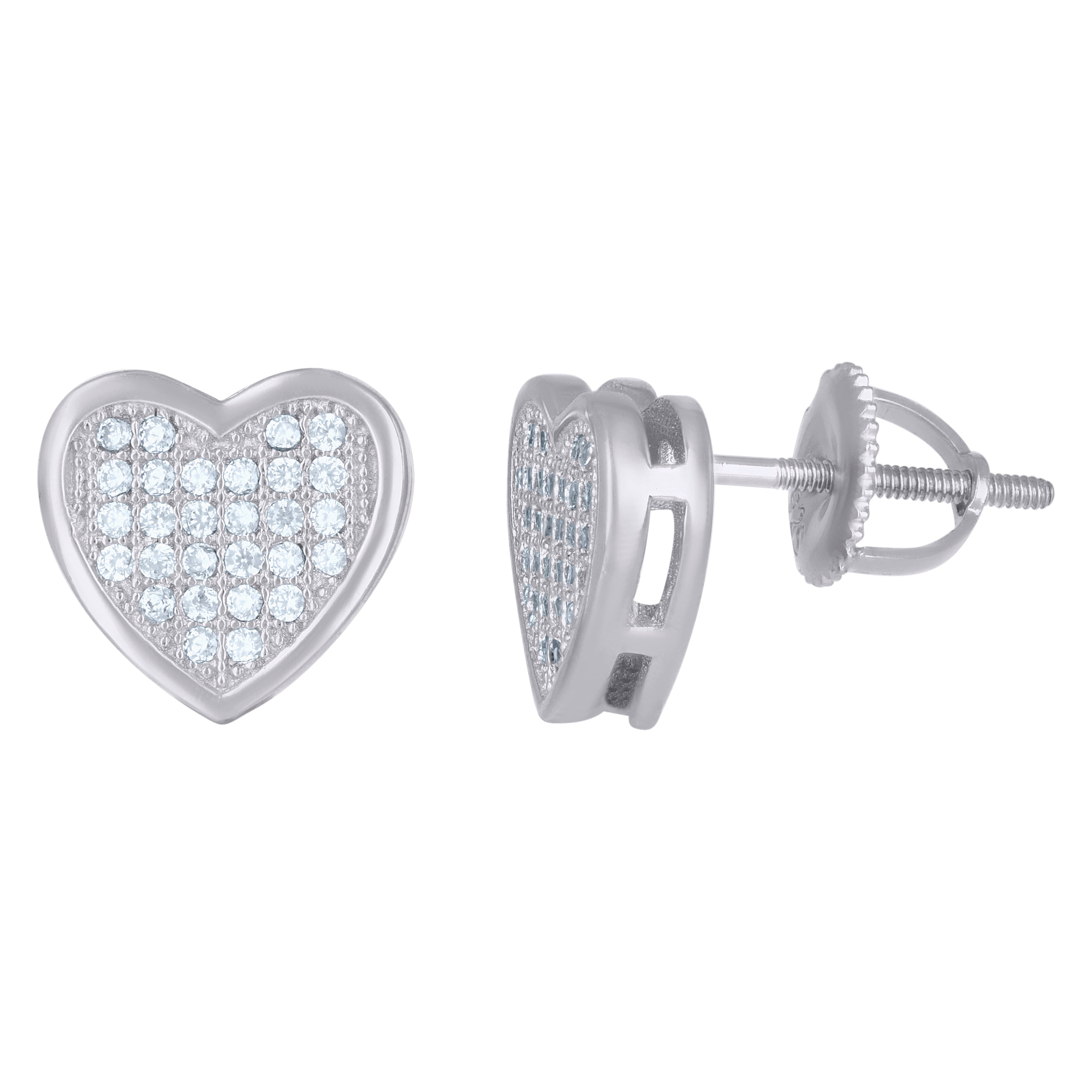 925 Sterling Silver Womens Cubic-Zirconia Heart Stud Earrings