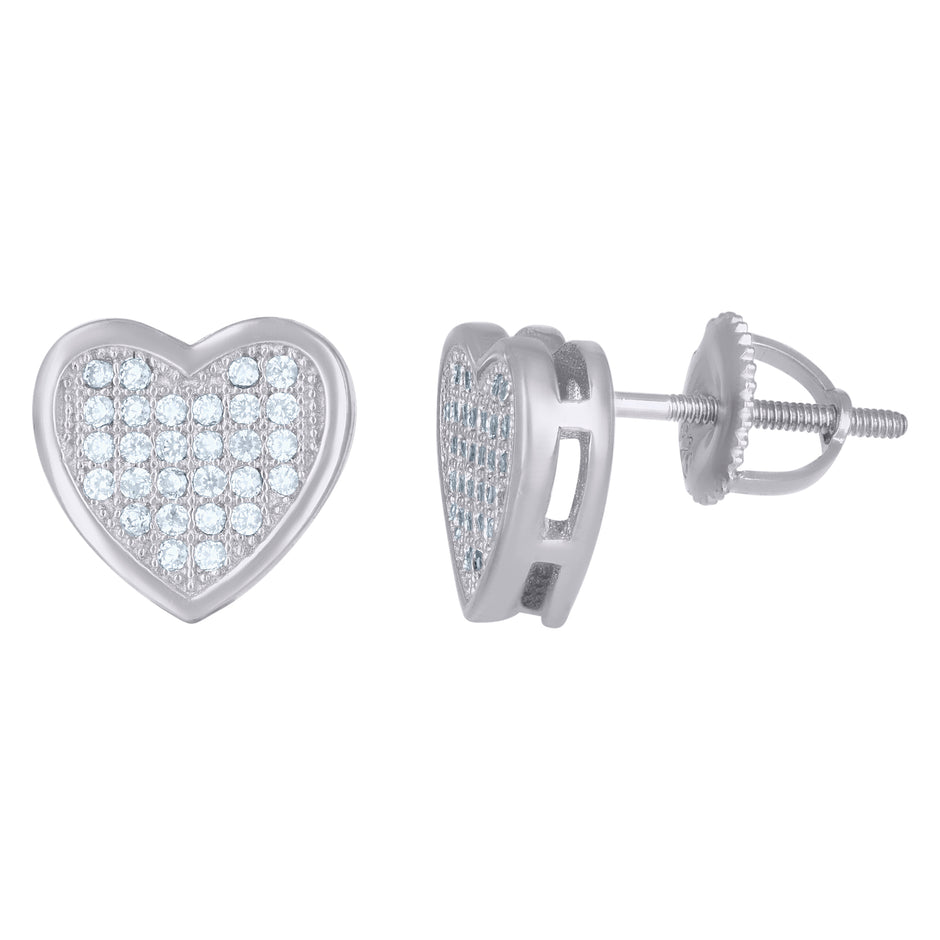 925 Sterling Silver Womens Cubic-Zirconia Heart Stud Earrings