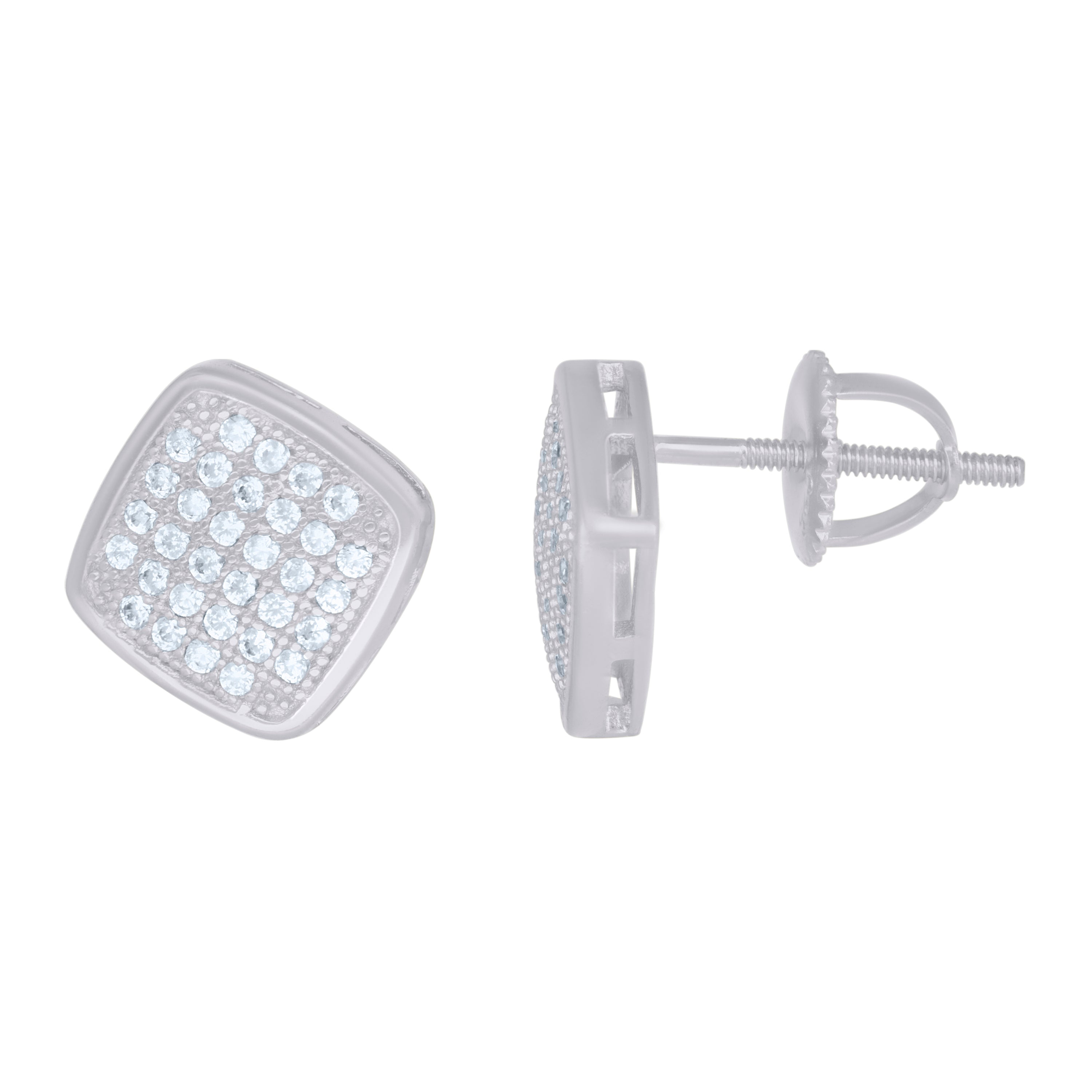 925 Sterling Silver Womens Cubic-Zirconia Square Fashion Stud Earrings