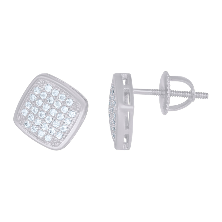 925 Sterling Silver Womens Cubic-Zirconia Square Fashion Stud Earrings