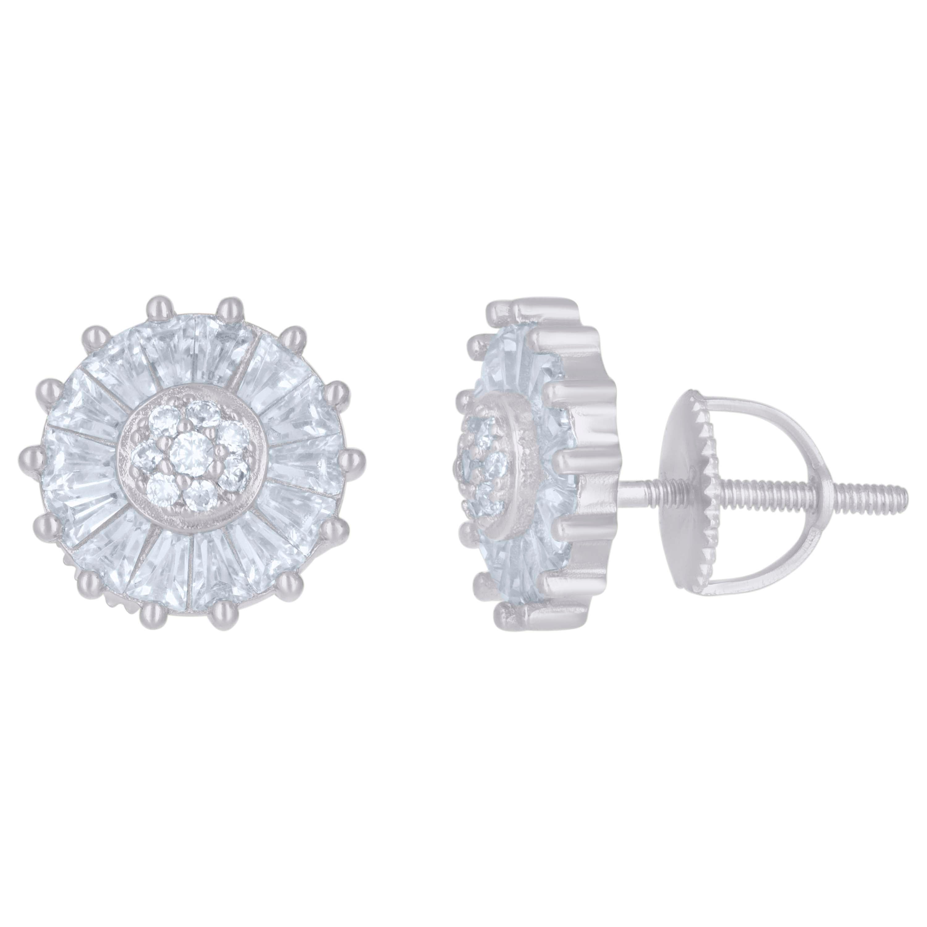 925 Sterling Silver Mens Baguette Round Cubic-Zirconia Fashion Stud Earrings