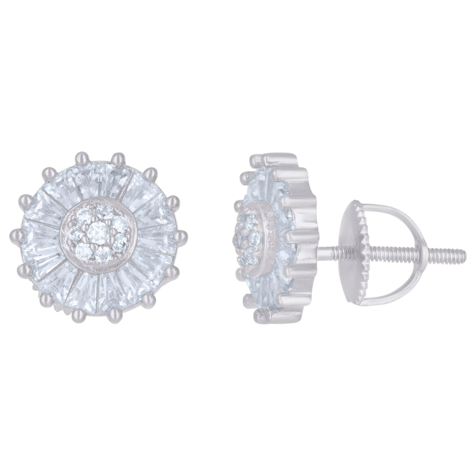 925 Sterling Silver Mens Baguette Round Cubic-Zirconia Fashion Stud Earrings