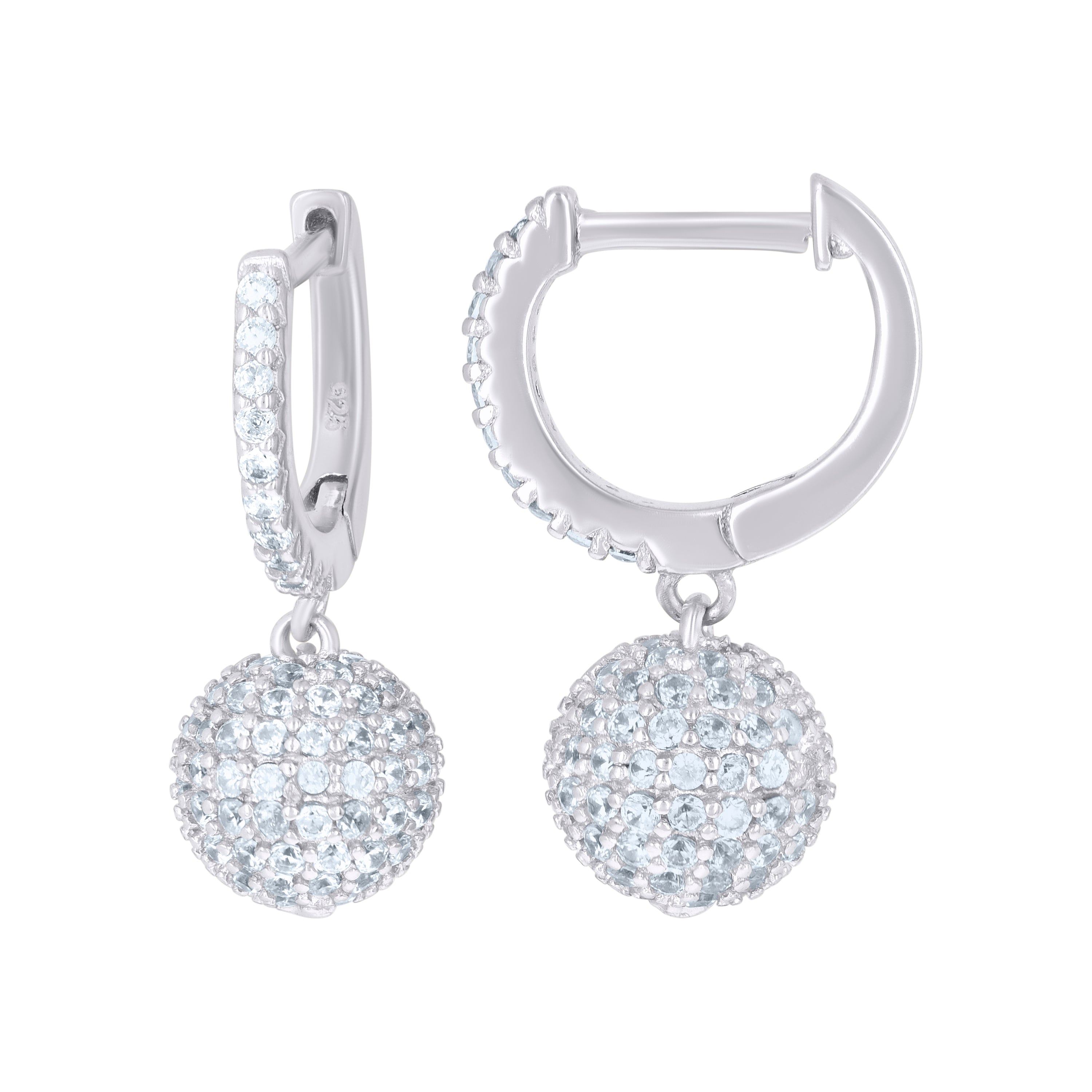 925 Sterling Silver Unisex Cubic-Zirconia Ball Endless Dangle Hoop Earrings