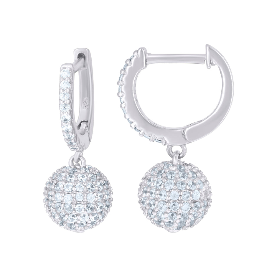925 Sterling Silver Unisex Cubic-Zirconia Ball Endless Dangle Hoop Earrings
