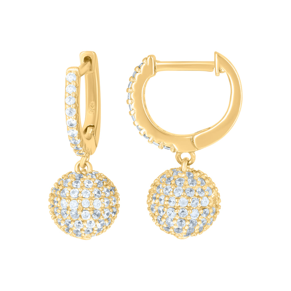 925 Sterling Silver Yellow-Tone Unisex Cubic-Zirconia Ball Endless Dangle Hoop Earrings