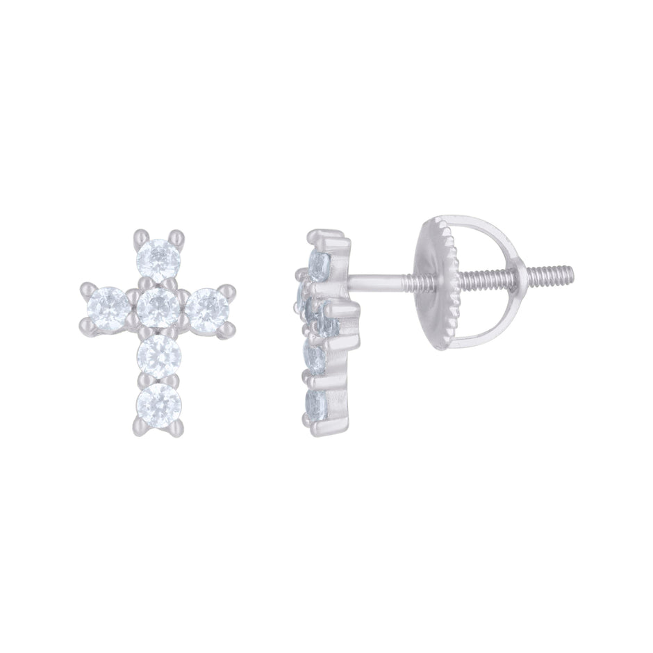 925 Sterling Silver Womens Cubic-Zirconia Cross Religious Stud Earrings